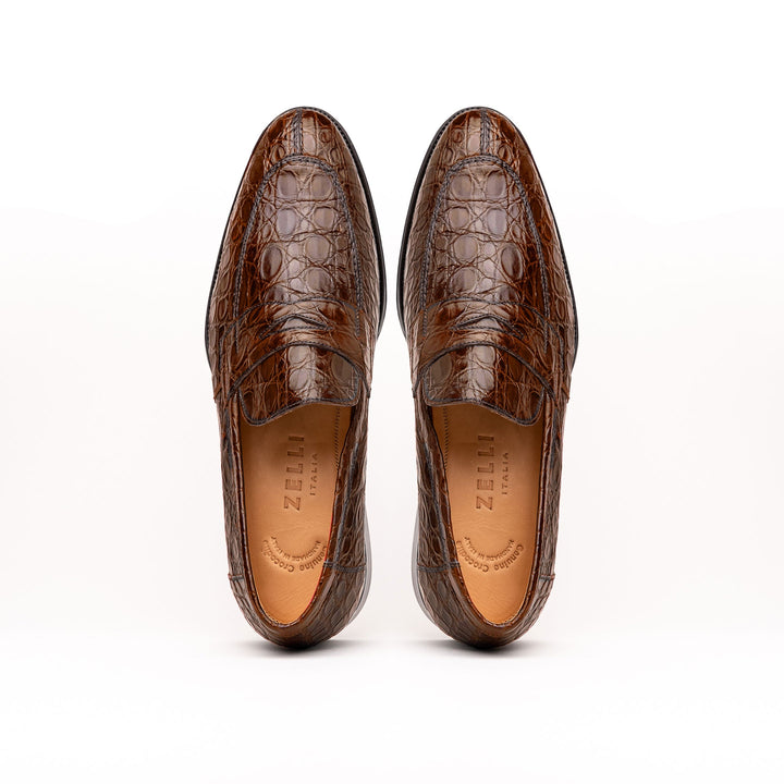 11-201-CGM ROMA Crocodile Penny Loafer, Cognac