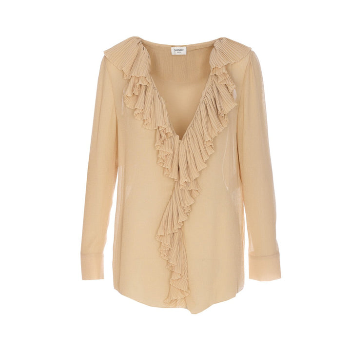Saint Laurent Women Ruffled Blouse In Muslin Silk Crepe