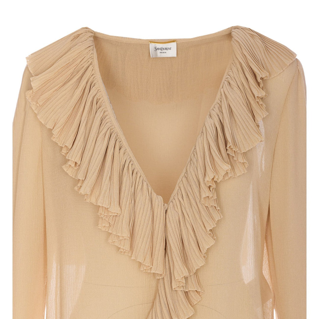 Saint Laurent Women Ruffled Blouse In Muslin Silk Crepe