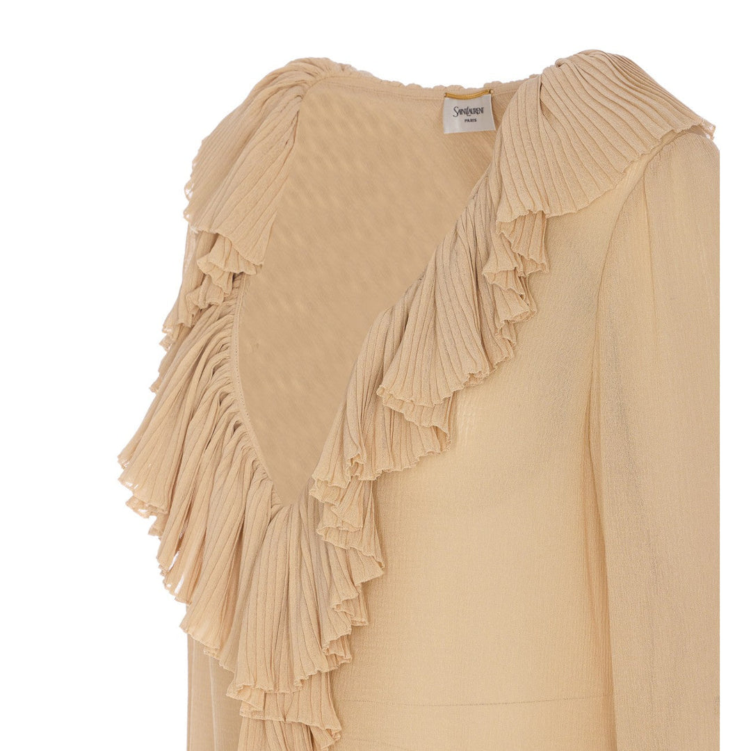 Saint Laurent Women Ruffled Blouse In Muslin Silk Crepe