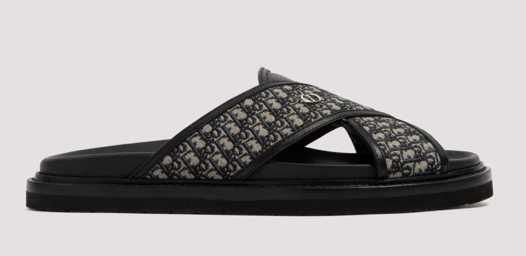 Dior Mens Aqua Sandal Beige Black Blue Oblique Jacquard Logo Slide Slip On