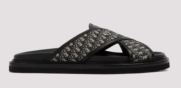 Dior Mens Aqua Sandal Beige Black Blue Oblique Jacquard Logo Slide Slip On