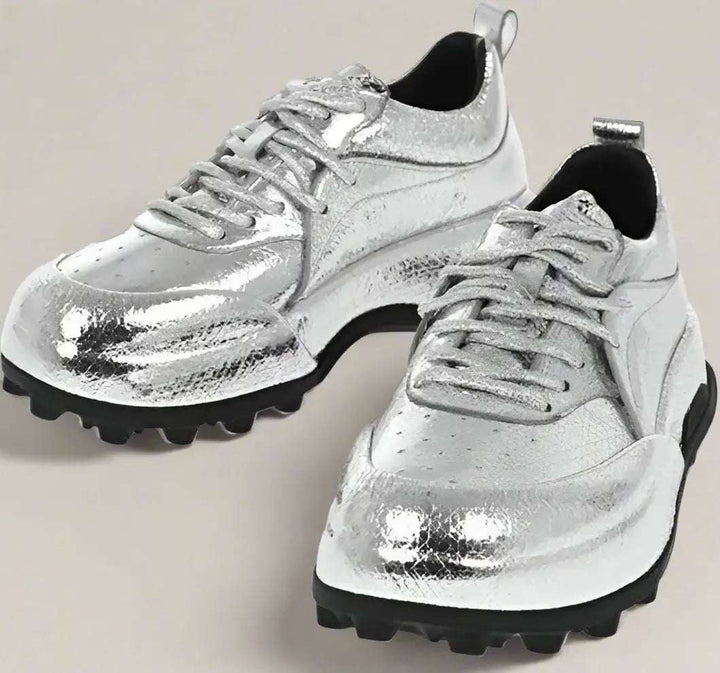 Jil Sander Textured Lamè Leather Lcae-up Sneakers