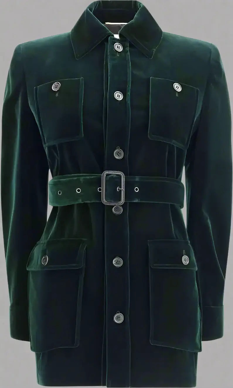 Saint Laurent Green Velvet Saharan Jacket – Luxury Designer Womenswear