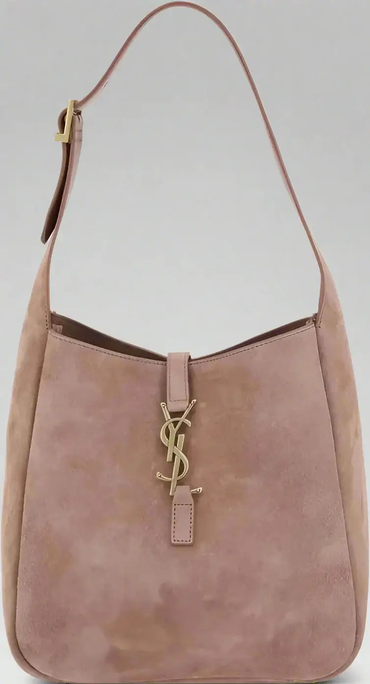 Saint Laurent Le 5 à 7 beige suede Shoulder Bag with metal front logo