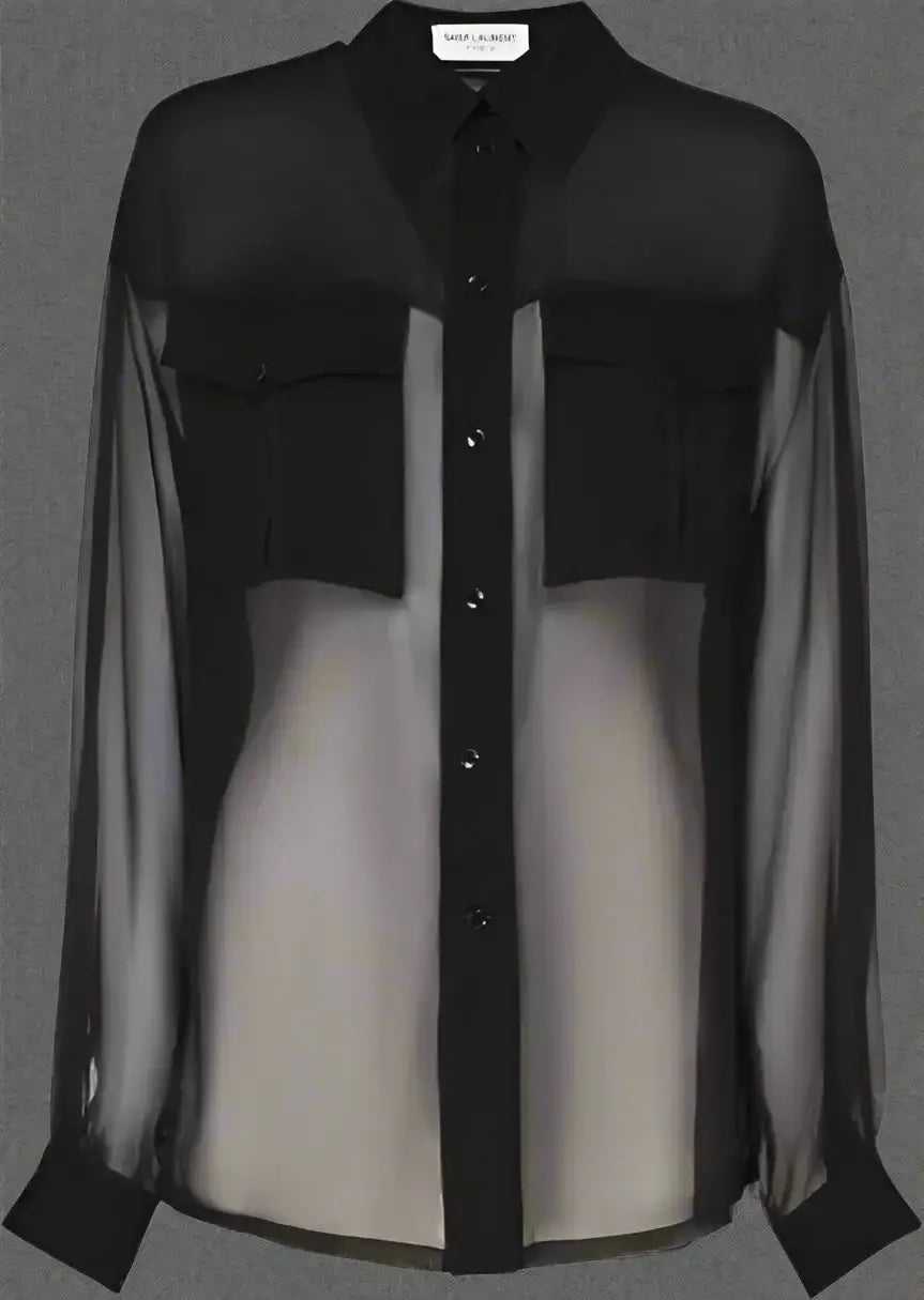 SAINT LAURENT women's black Silk Crepe Muslin Shirt