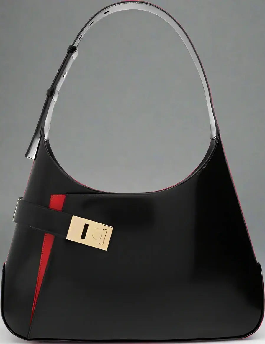 Salvatore Ferragamo black + red Arch Hobo Shoulder Bag