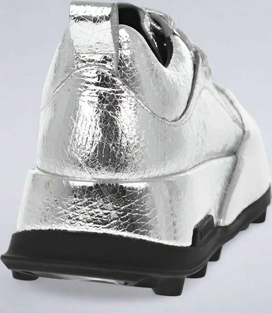 Jil Sander Textured Lamè Leather Lcae-up Sneakers