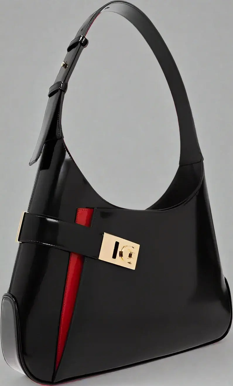 Salvatore Ferragamo black + red Arch Hobo Shoulder Bag