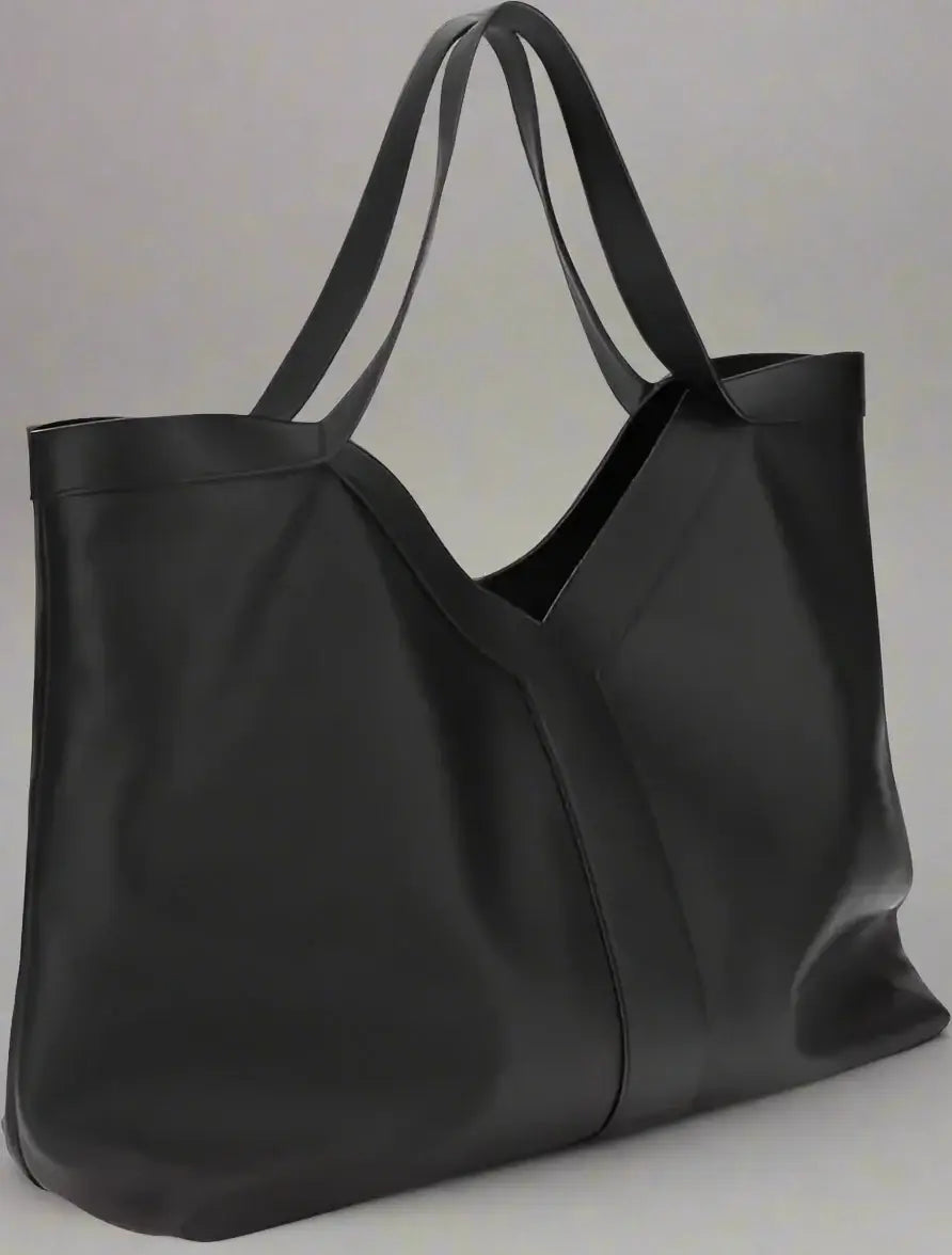 Black tote bag on a white background