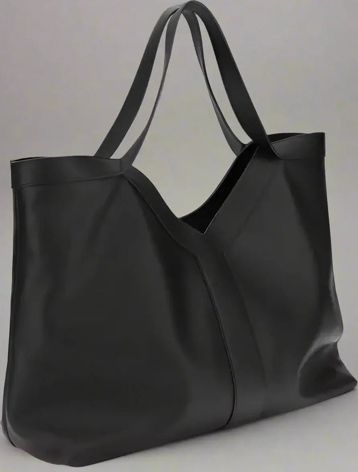 Black tote bag on a white background