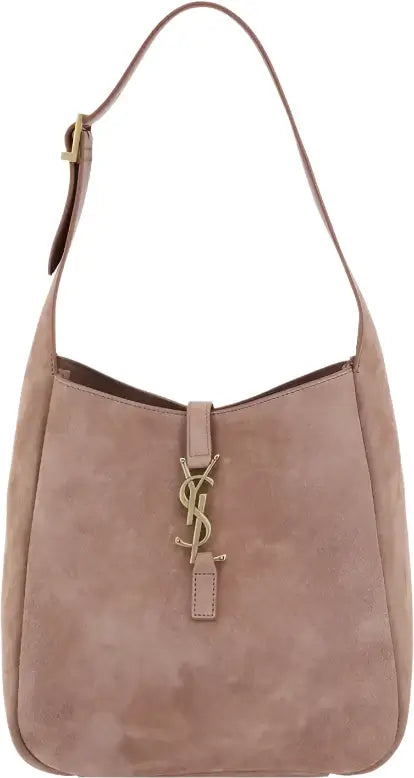 Saint Laurent Le 5 à 7 beige suede Shoulder Bag with metal front logo