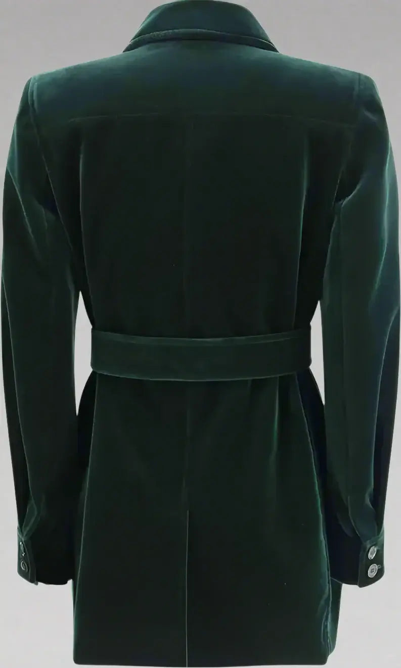 Green coat with a belt on a white background