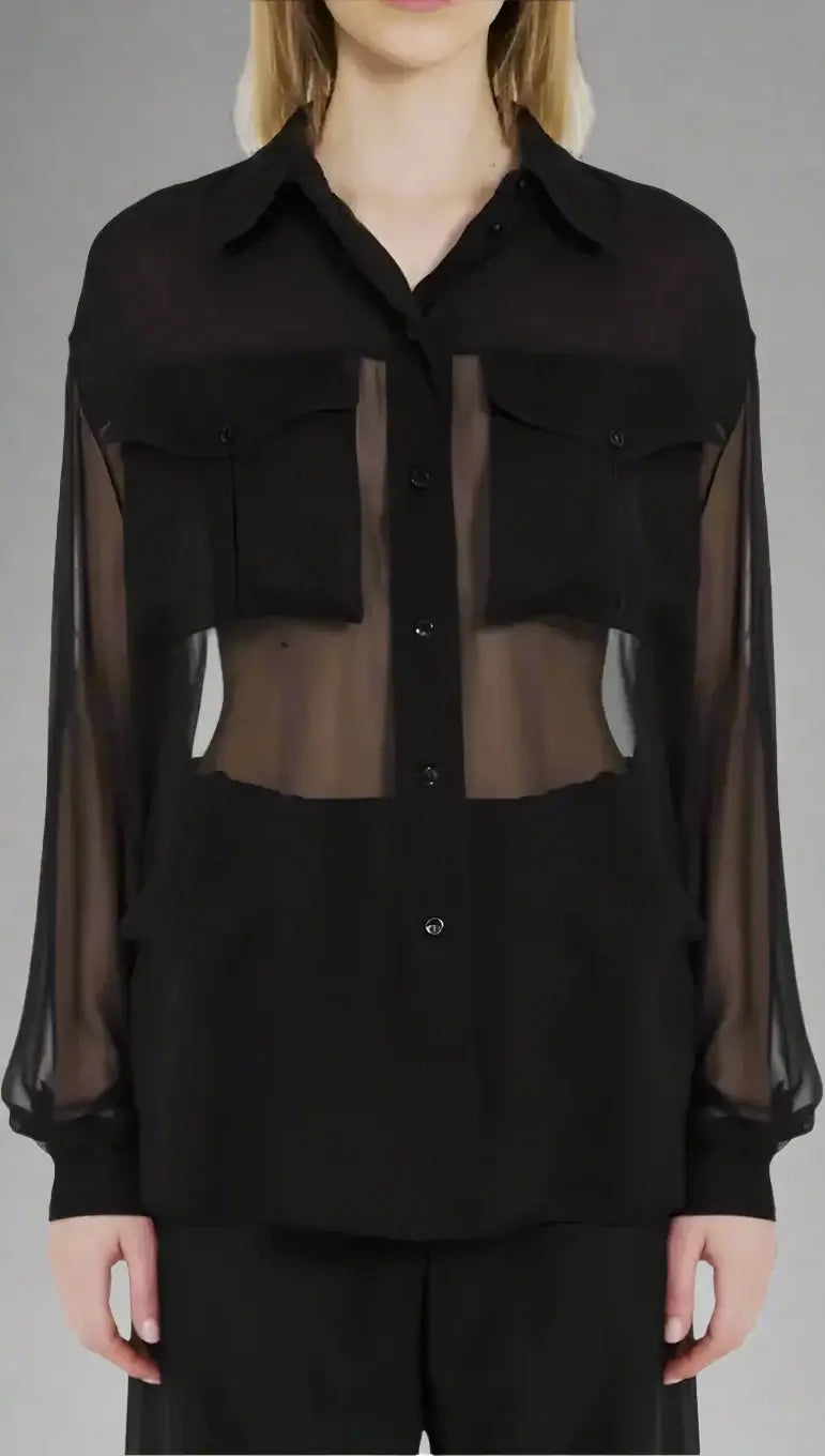 SAINT LAURENT women's black Silk Crepe Muslin Shirt