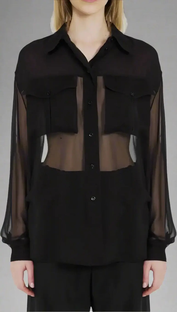 SAINT LAURENT women's black Silk Crepe Muslin Shirt