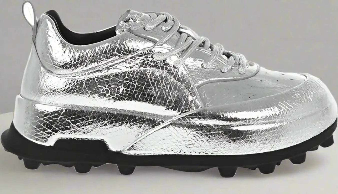 Jil Sander Textured Lamè Leather Lcae-up Sneakers