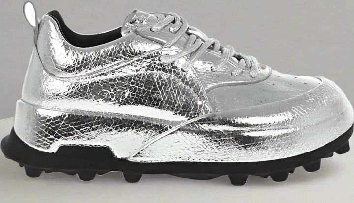 Jil Sander Textured Lamè Leather Lcae-up Sneakers