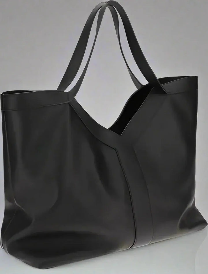 Black tote bag on a white background