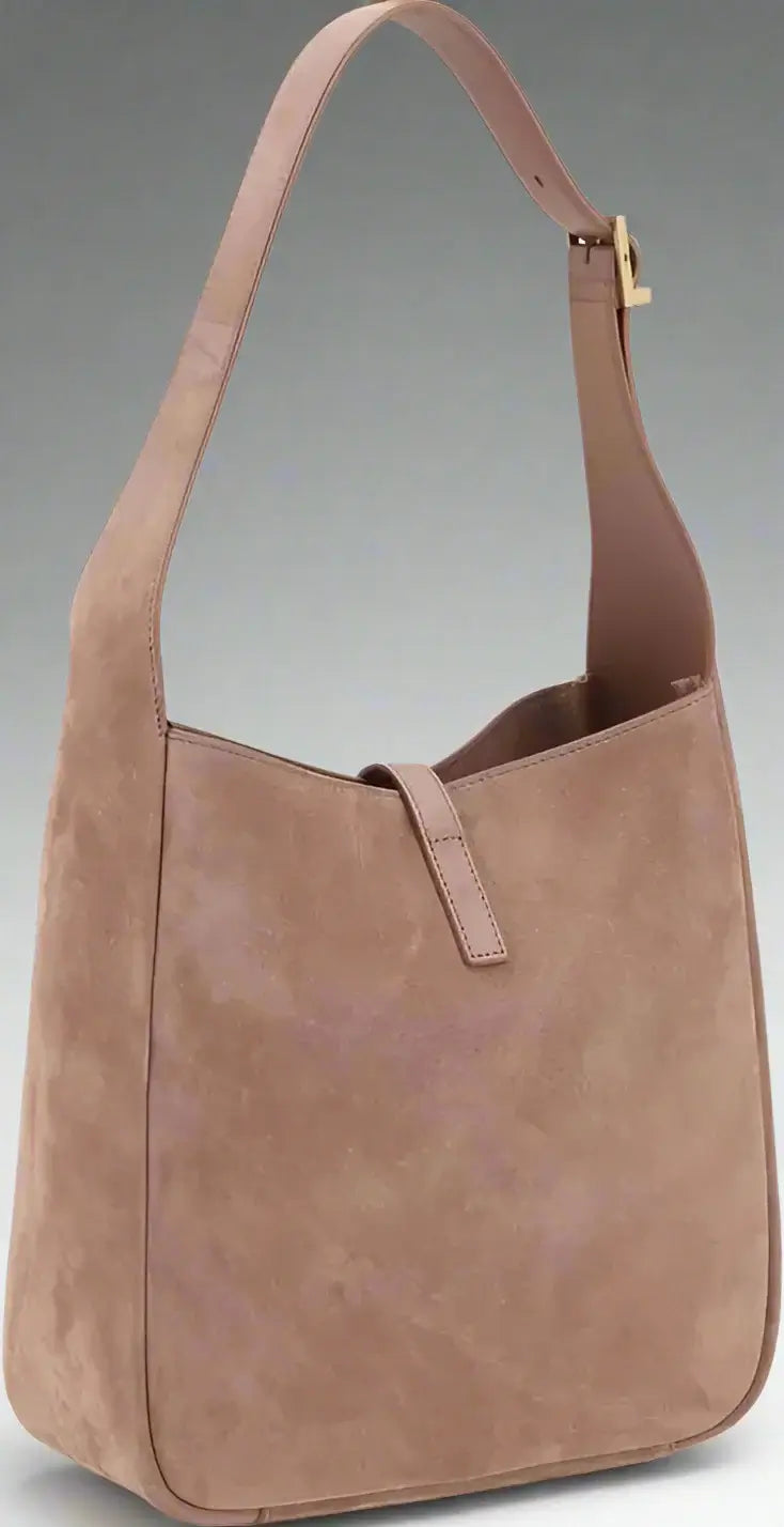 Saint Laurent Le 5 à 7 beige suede Shoulder Bag with metal front logo