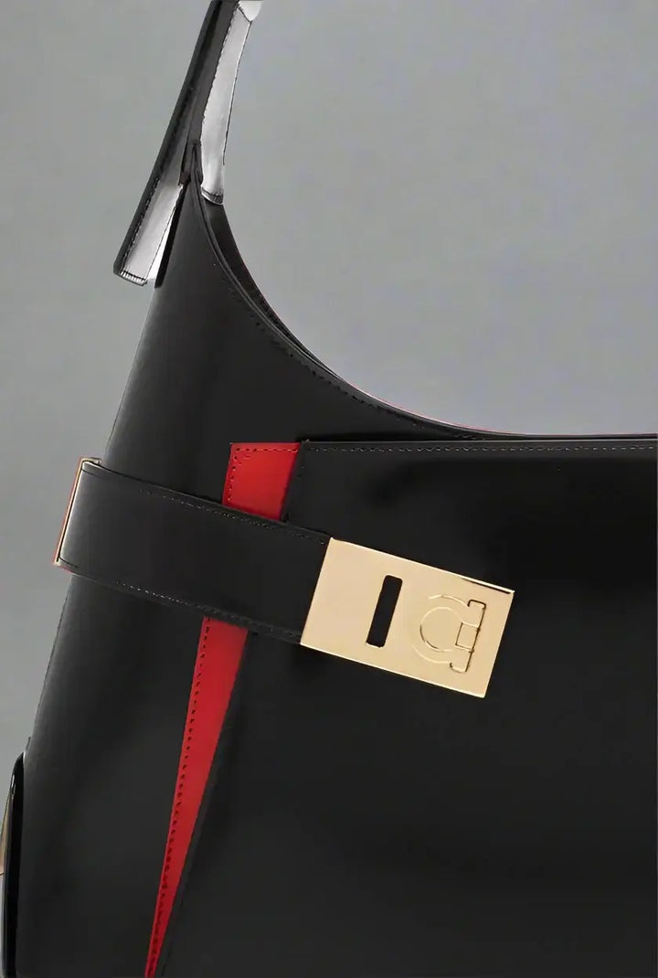 Salvatore Ferragamo black + red Arch Hobo Shoulder Bag