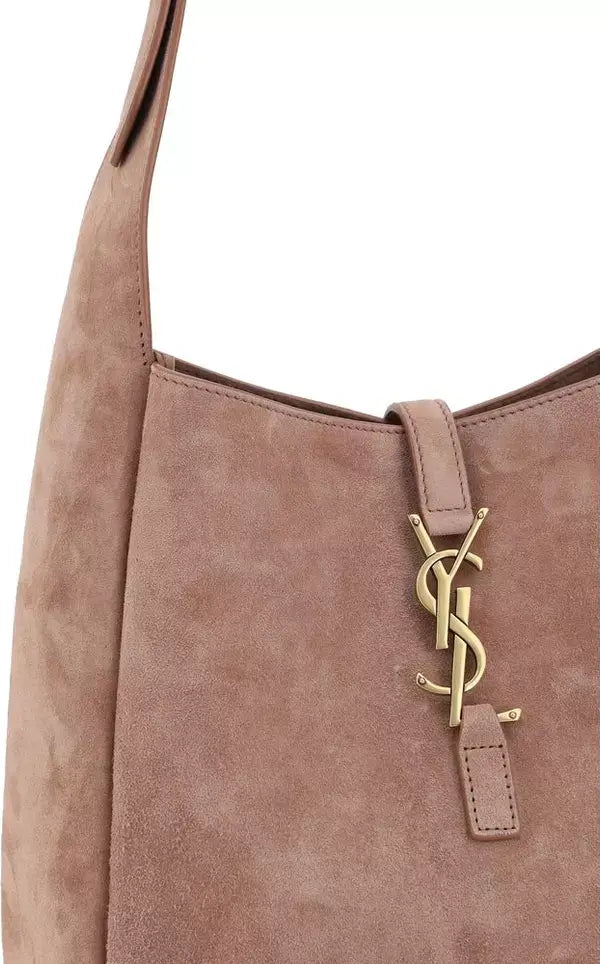 Saint Laurent Le 5 à 7 beige suede Shoulder Bag with metal front logo