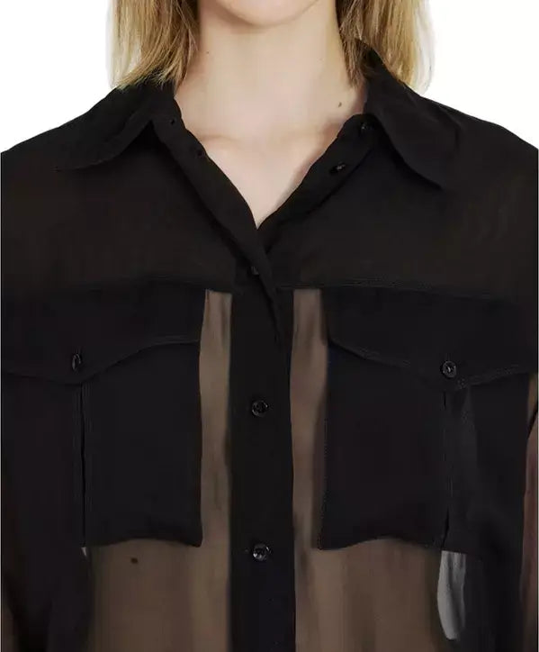 SAINT LAURENT women's black Silk Crepe Muslin Shirt