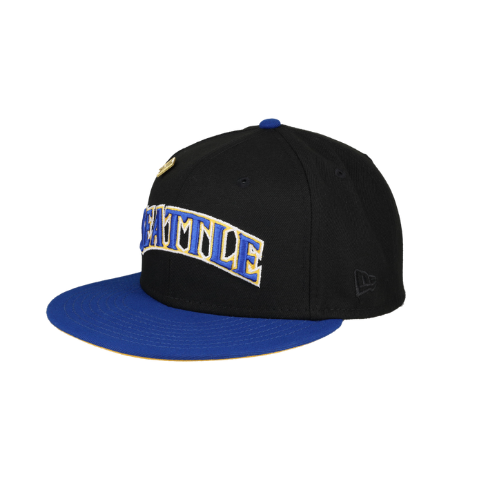 Seattle Mariners Script compass Logo Black New Era 59Fifty Fitted Hat