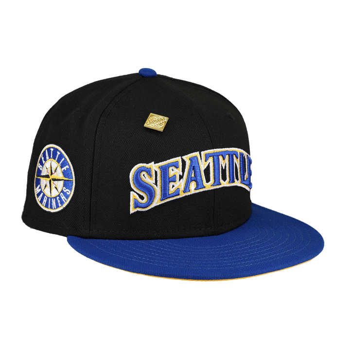 Seattle Mariners Script compass Logo Black New Era 59Fifty Fitted Hat