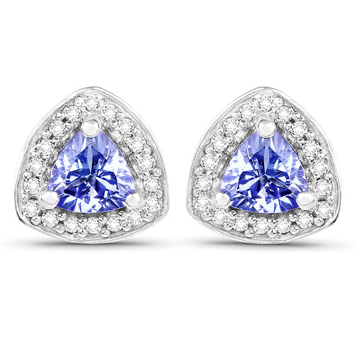 3.22 Carat Genuine Tanzanite &amp; White Topaz .925 Sterling Silver Ring