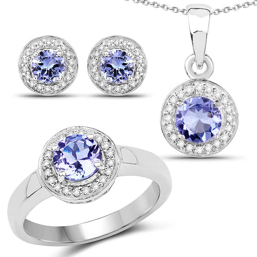 3.22 Carat Genuine Tanzanite &amp; White Topaz .925 Sterling Silver Ring