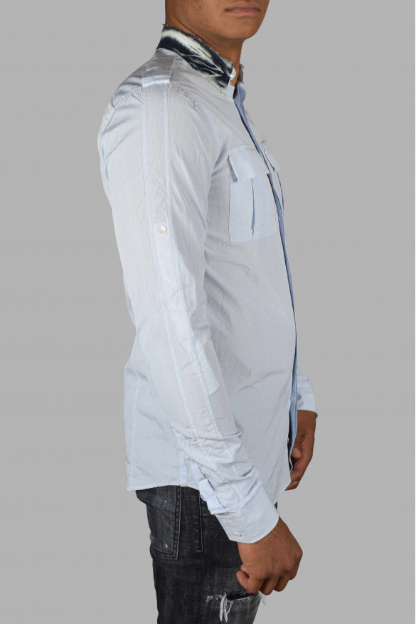 Balmain Men Shirt With Denim Collar