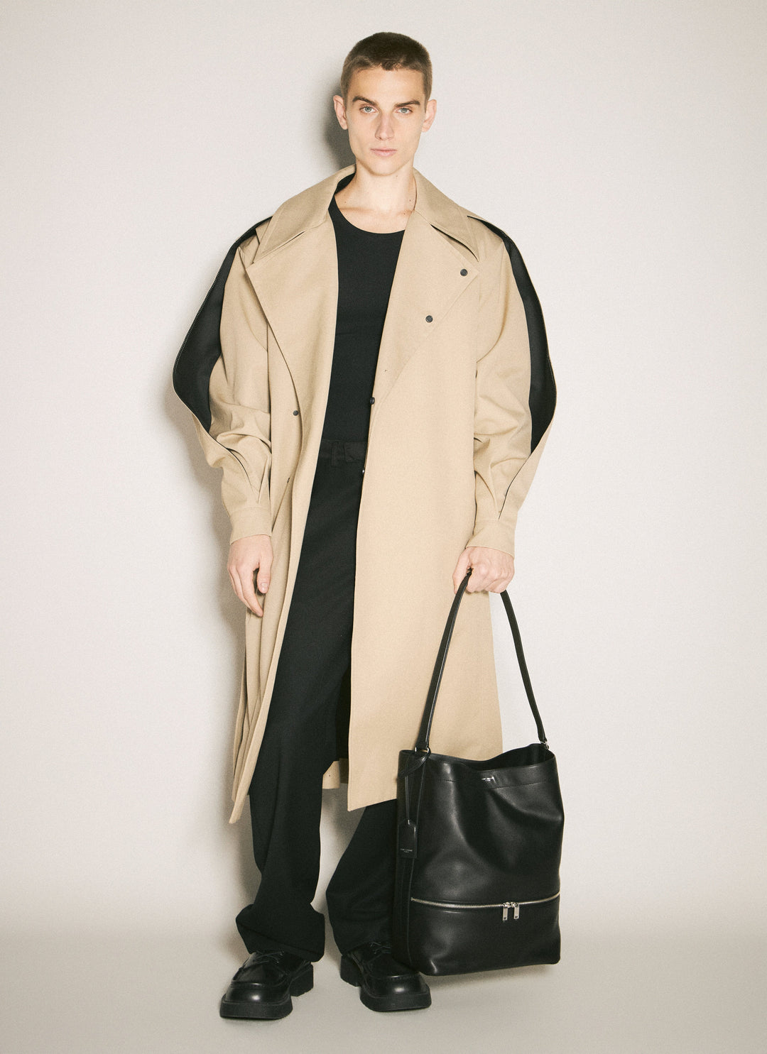 Saint Laurent Men Leather Hobo Tote Bag