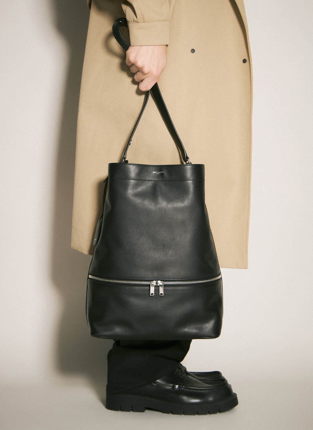 Saint Laurent Men Leather Hobo Tote Bag
