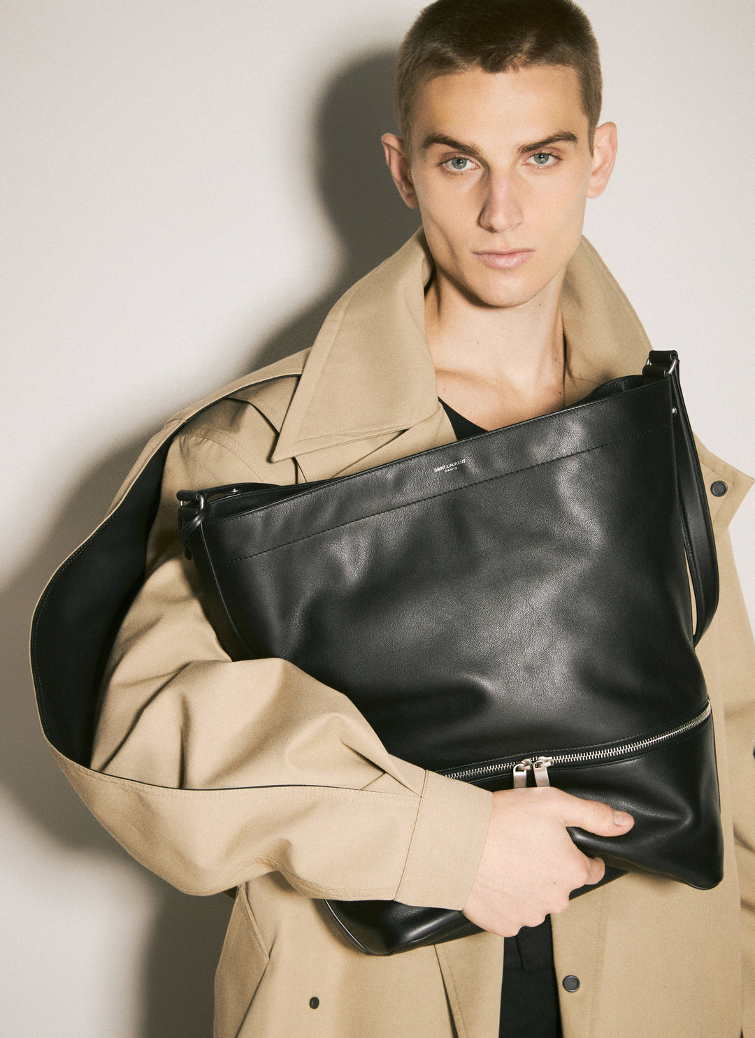 Saint Laurent Men Leather Hobo Tote Bag