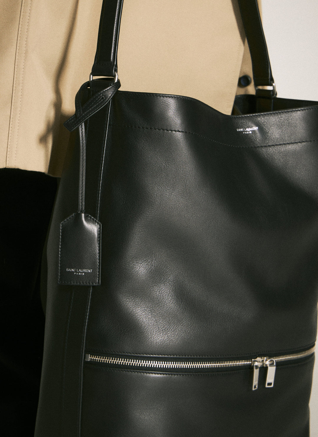 Saint Laurent Men Leather Hobo Tote Bag