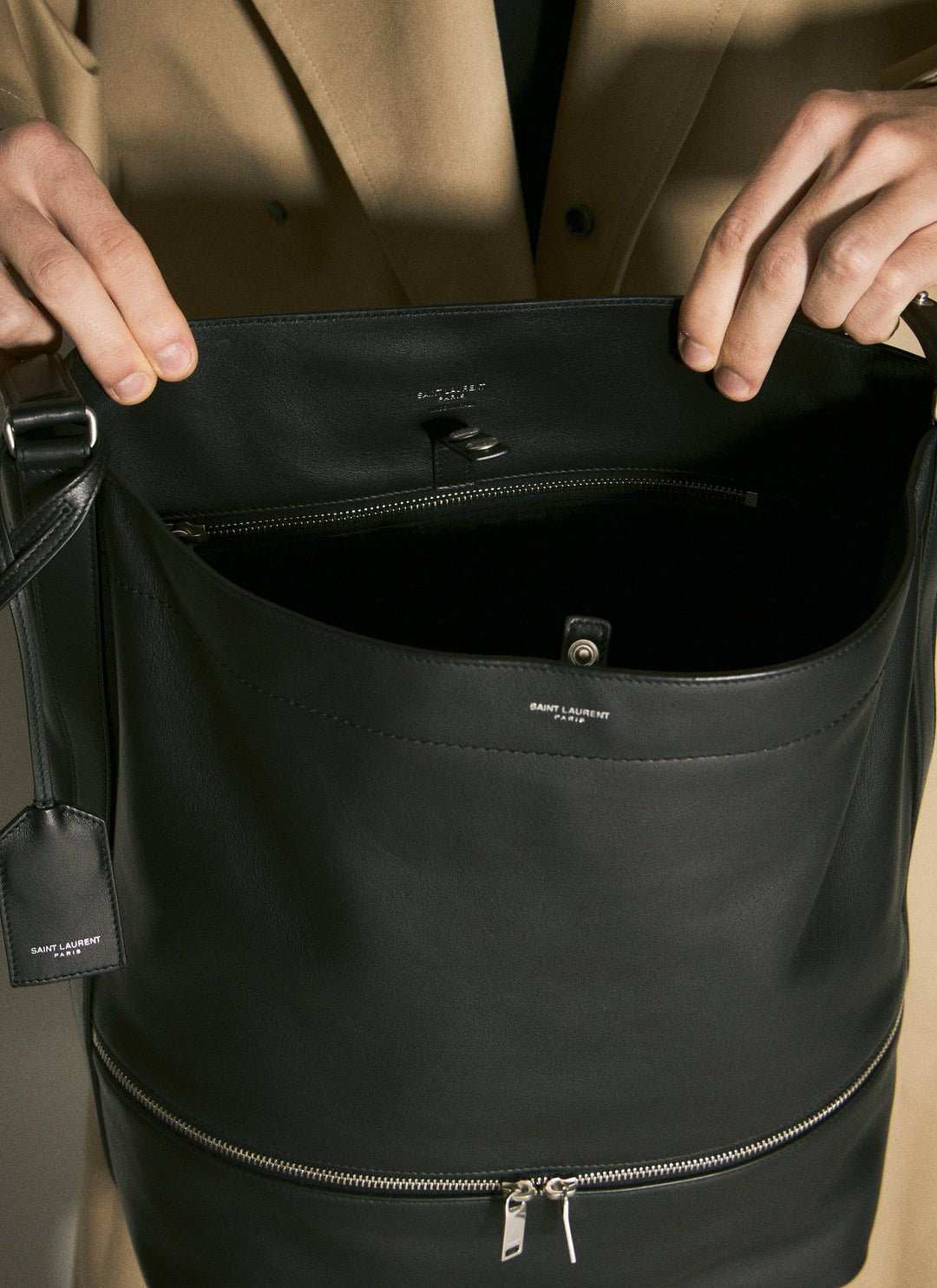 Saint Laurent Men Leather Hobo Tote Bag