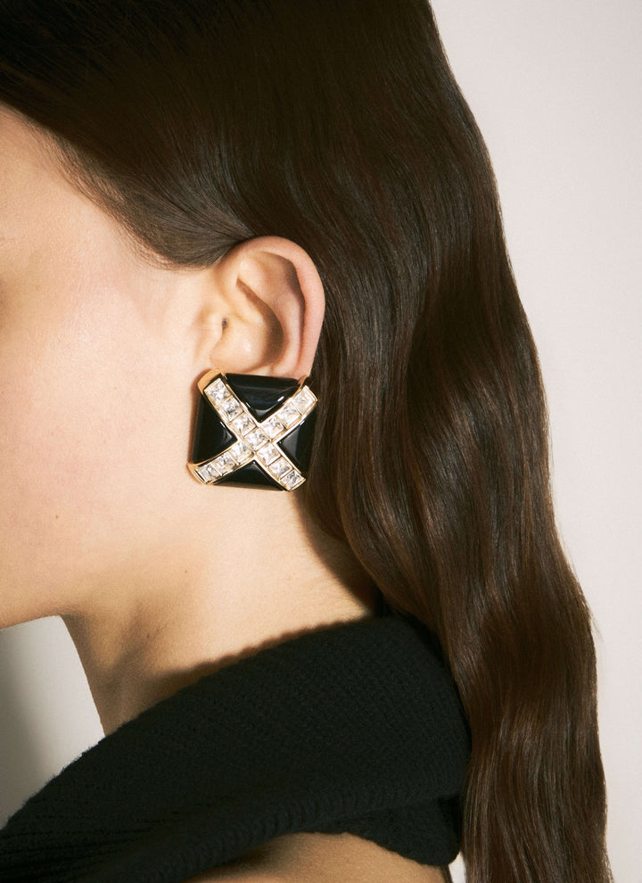 Saint Laurent Women Crystal Cross Earrings