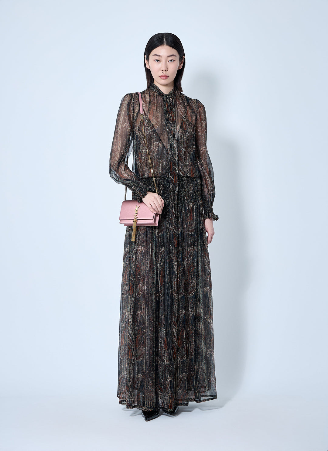Saint Laurent Women Lavallière Paisley Silk Crepon Maxi Dress