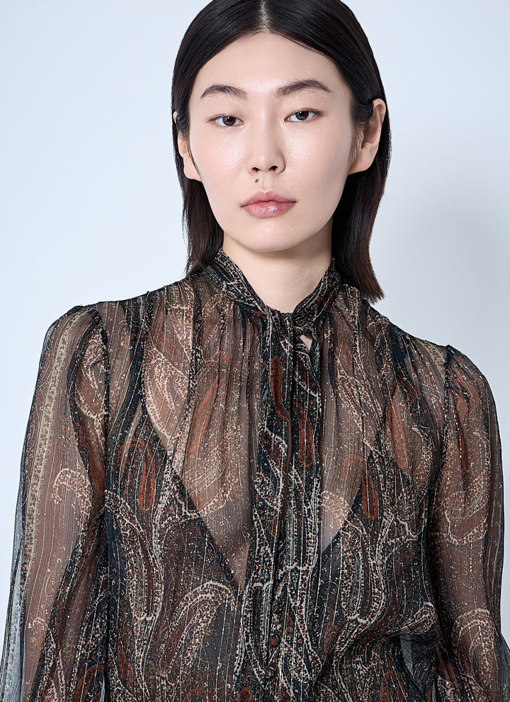 Saint Laurent Women Lavallière Paisley Silk Crepon Maxi Dress