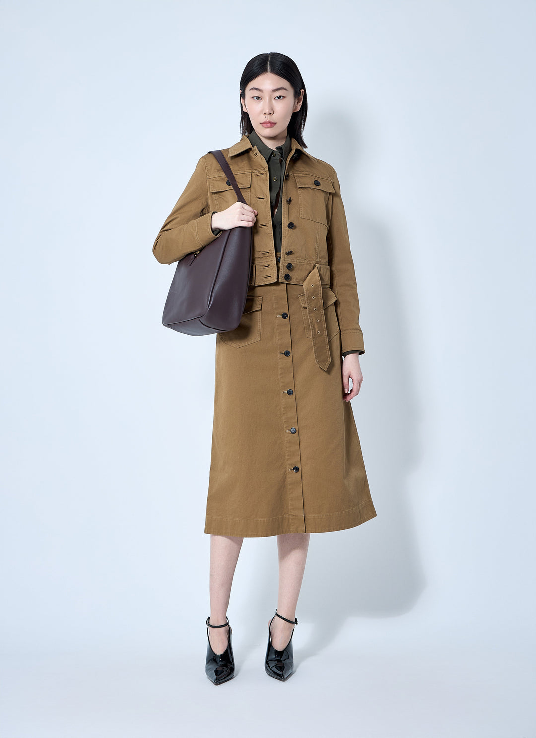 Saint Laurent Women Cotton Serge Midi Skirt