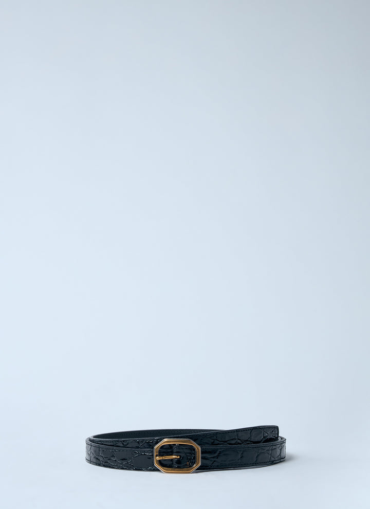 Saint Laurent Women Crocodile-Embossed Frame Thin Belt