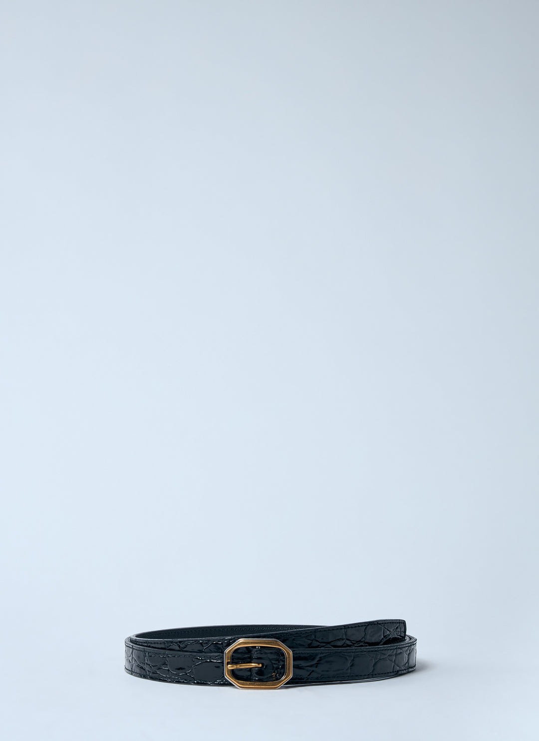 Saint Laurent Women Crocodile-Embossed Frame Thin Belt