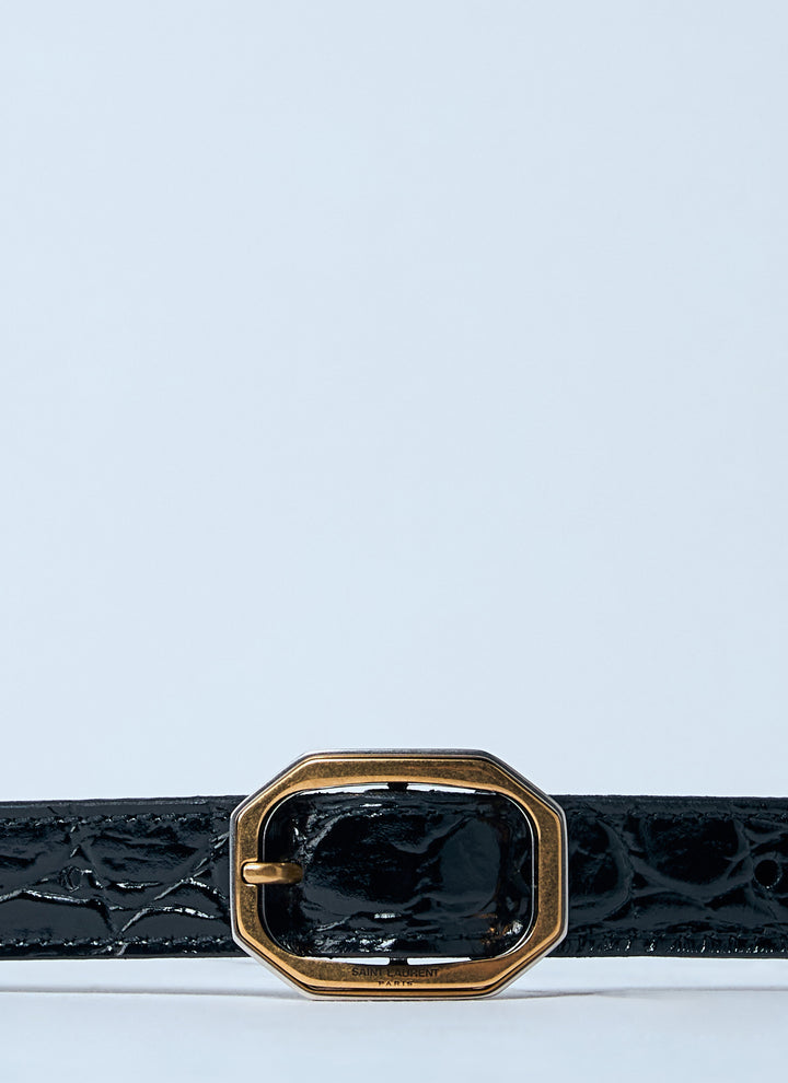 Saint Laurent Women Crocodile-Embossed Frame Thin Belt