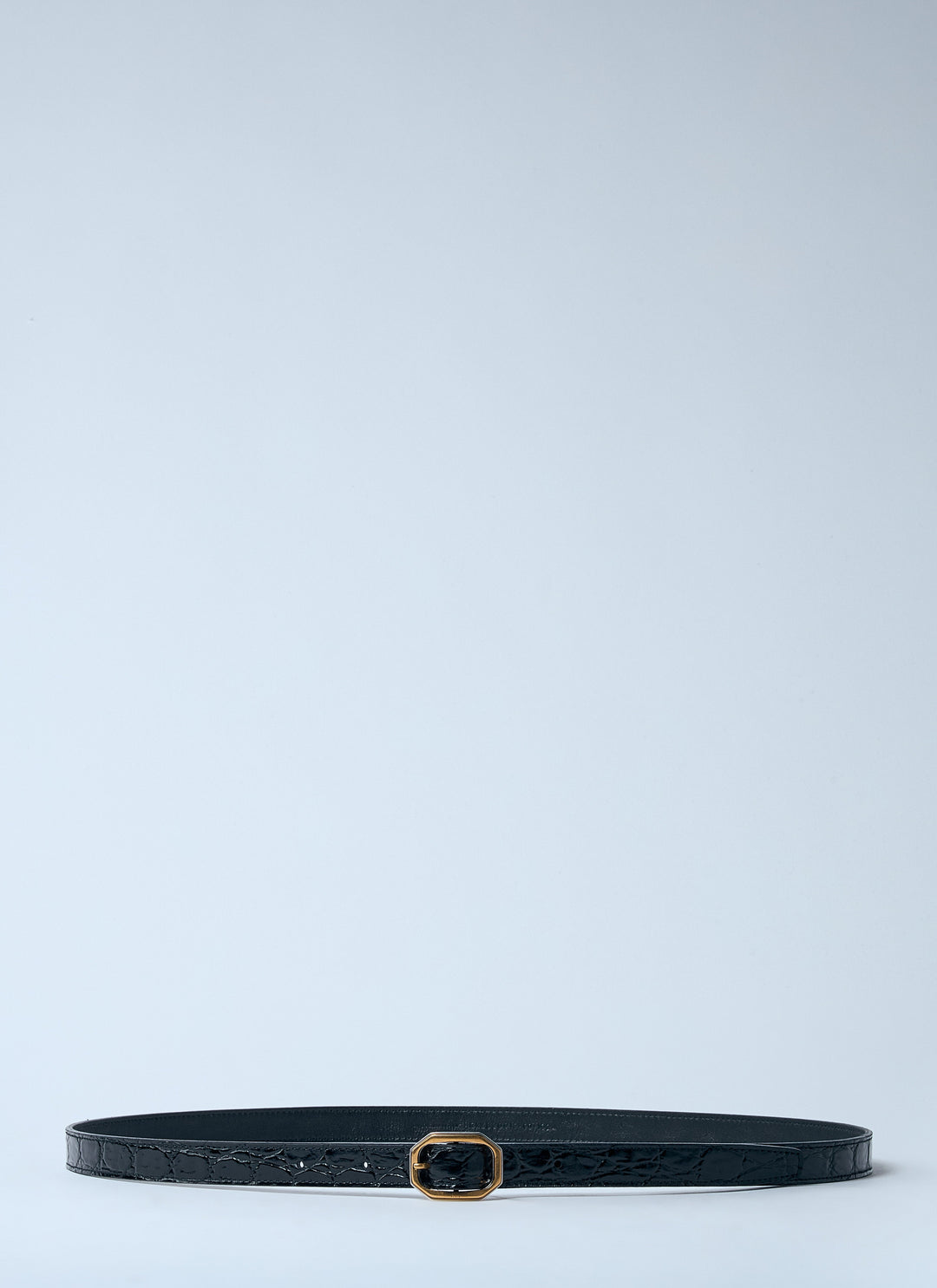 Saint Laurent Women Crocodile-Embossed Frame Thin Belt