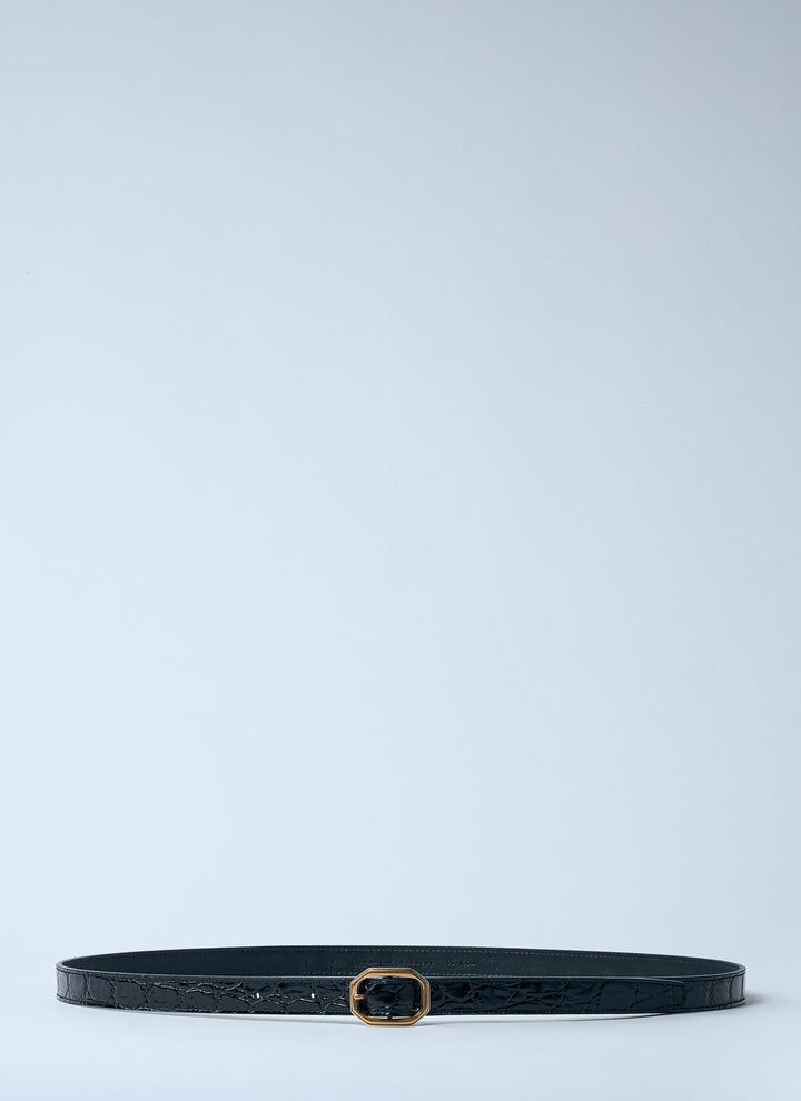 Saint Laurent Women Crocodile-Embossed Frame Thin Belt