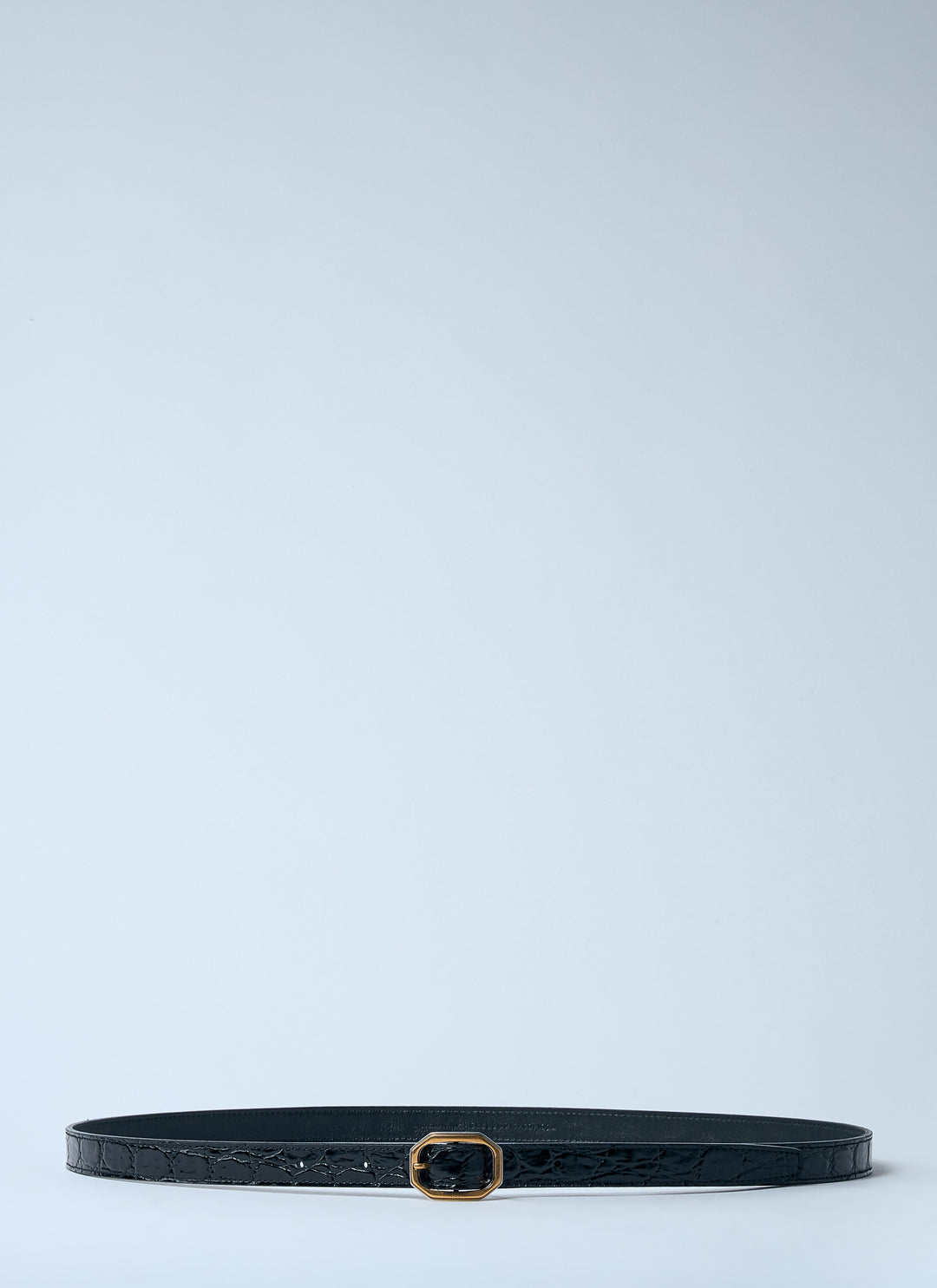 Saint Laurent Women Crocodile-Embossed Frame Thin Belt