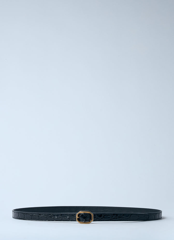 Saint Laurent Women Crocodile-Embossed Frame Thin Belt