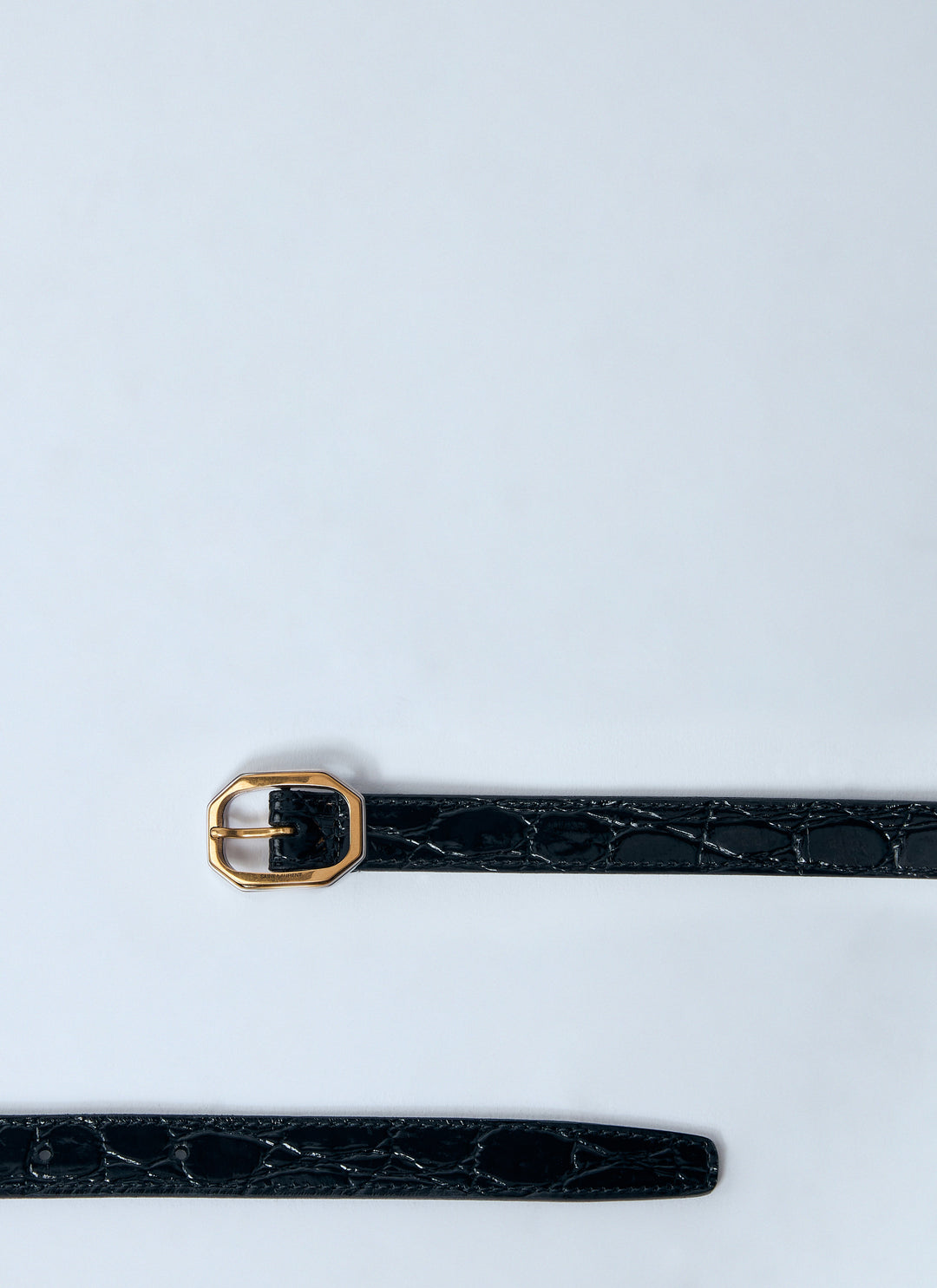 Saint Laurent Women Crocodile-Embossed Frame Thin Belt