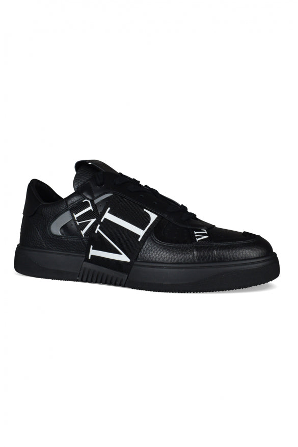 Black Valentino Garavani leather sneakers with embellished logos