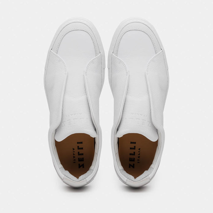 65-225-WHT SPETTACOLARE Italian Pebble Grain Calfskin Sneakers White